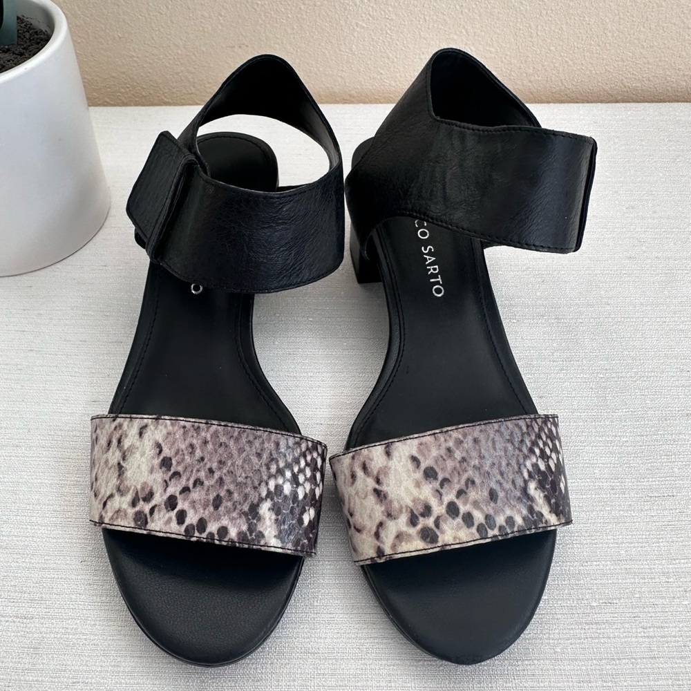 Franco Sarto Fabiola Black Snake Leather Heeled Sandals Women’s 6M - Picture 2 of 14